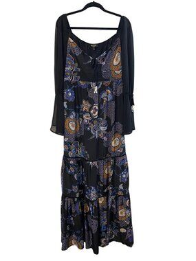 Juicy Couture Black Label Women's Silk Maxi Dress Size 12 Paisley Floral Blue